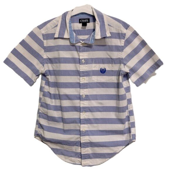 CHAPS KIDS Nautical Stripes Blue White Button Up Shirt Toddler Boys Medium - Picture 1 of 8